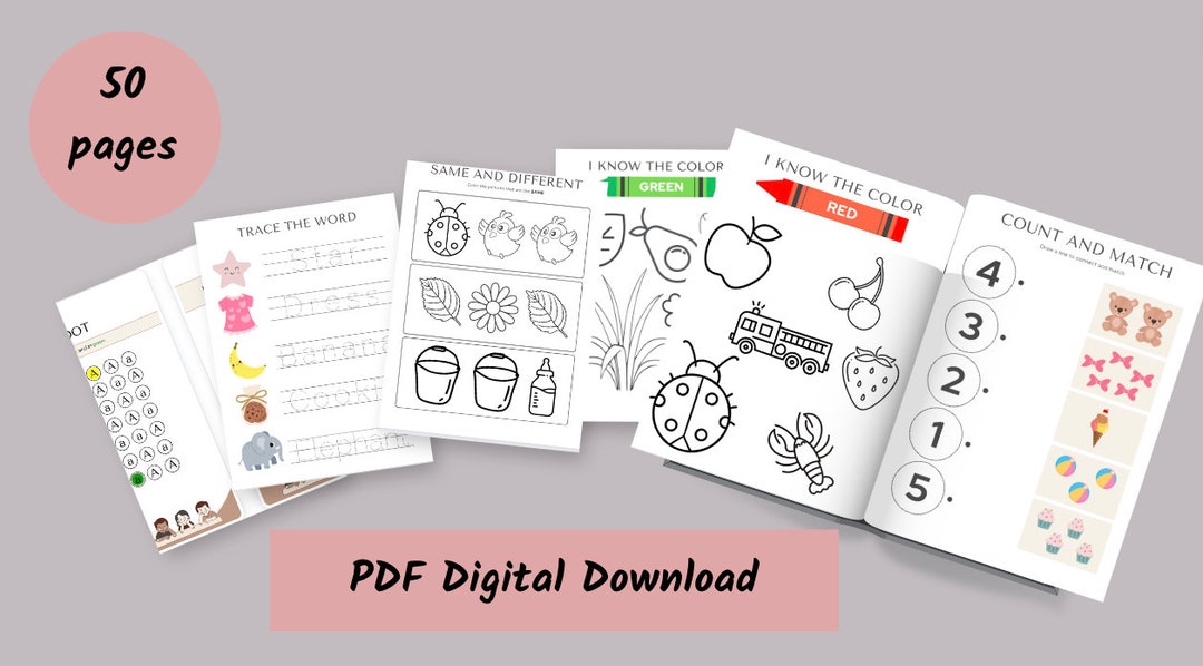 Kids Activity Book | 50 Printable Learning Pages (PDF) - Etsy