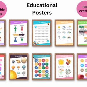 12 Education Learning Posters | Montessori Classroom | Educational Wall Art | School Prints | Digital Download