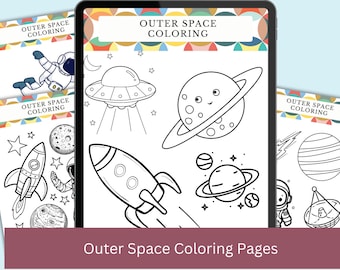 Pagine da colorare sullo spazio per bambini / Pianeti, Razzi (PDF stampabile)