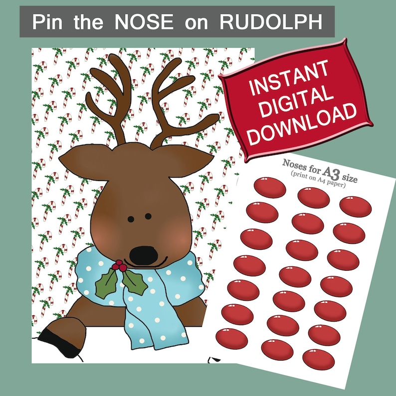 Pin the Nose on Rudolph Printable Game Pin the Nose on Etsy