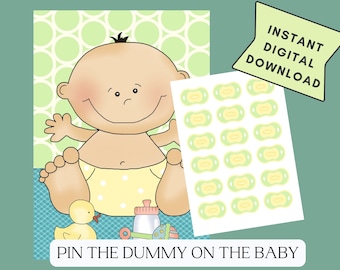Pin the Dummy on the Baby, Pin the Pacifier on the Baby, Printable Baby ...