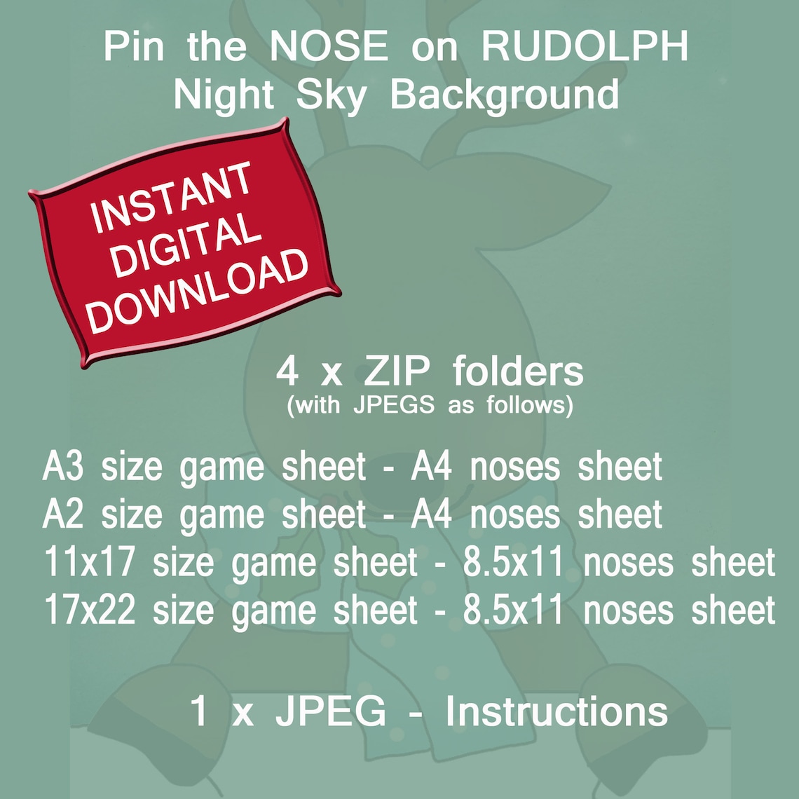 Pin the Nose on Rudolph Printable Game, Pin the Nose on Rudolf, INSTANT ...
