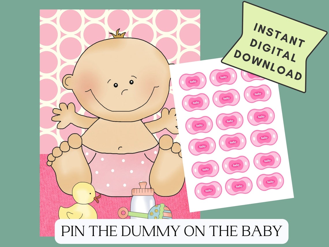 Pin the Dummy on the Baby, Pin the Pacifier on the Baby, Printable Baby ...