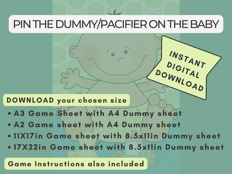 Pin the Dummy on the Baby, Pin the Pacifier on the Baby, Printable Baby ...