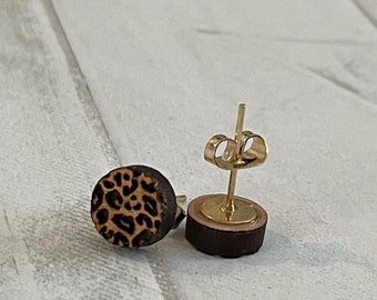 Leopard Studs, Wood Studs, Wood Earrings, Stud Earrings, Leopard Earrings, Kid Earrings, Adult Earrings