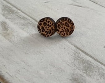 Leopard Studs, Wood Studs, Wood Earrings, Stud Earrings, Leopard Earrings, Kid Earrings, Adult Earrings, Lightweight Earrings