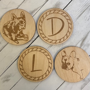 Set of 4 Personalized Wooden Coasters, 4 in., Corked backed, Christmas Gift. Mother&#39;s Day gift, Housewarming gift, Engraved, Lasercut
