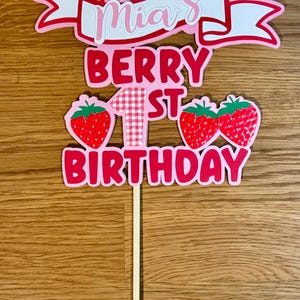 Berry First Birthday Cake Topper – Personalized Strawberry Theme Party Decoration