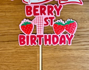Berry First Birthday Cake Topper – Personalized Strawberry Theme Party Decoration