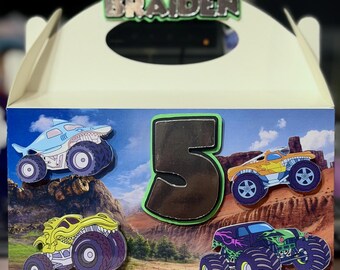 Personalized Monster Truck Favor Box: Custom Birthday Party Treat Box