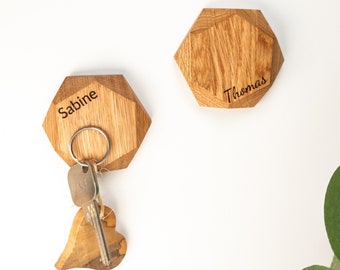 Personalized magnetic key rack - Key honeycomb key box, custom engraved wooden key holder, key board with pull-out mechanism