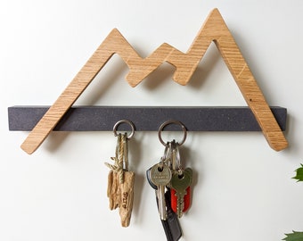 magnetic key board - MOUNTAIN KEY key box wooden key holder mountains key storage wood alpine gift magnetic