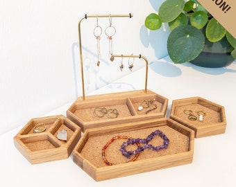 JEWELRY HONEYCOMB SET Jewelry Holder Jewelry Storage Jewelry Stand Wood Natural