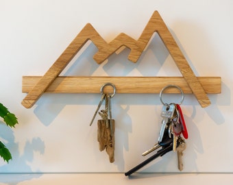 MOUNTAIN KEYS Key Holder Key Board Key Magnet Mountains Wood Oak Magnetic Gift Housewarming