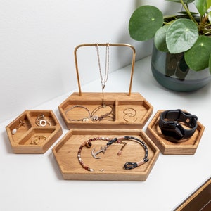 Schmuckständer WABENSCHALE Schmuckaufbewahrung Holz Desk Organizer Schreibtisch Büro Tray Schale Holz Eiche Bild 7