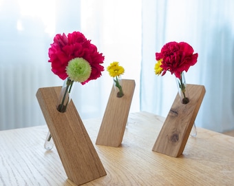 Flower saver set of 3 flower vase wooden oak test tube