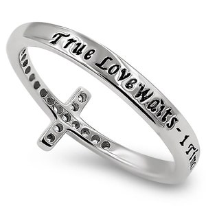 CZ Open Heart Silver Ring TRUE LOVE WAITS - 1 TIMOTHY 4:12