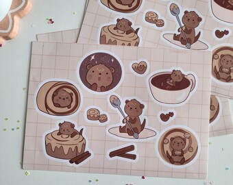 Cinnamon Roll Otter Vinyl Sticker Sheets