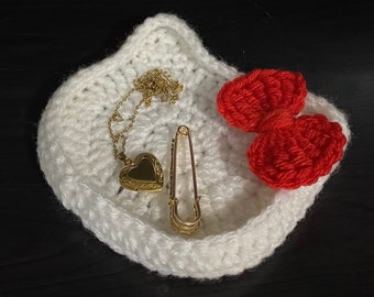 Crochet Kitty Trinket Dish| Jewelry Tray| Jewelry Holder