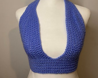 Halter-Neck Crop Top| Crochet Crop Top| Periwinkle Blue | Fits  Xs-S