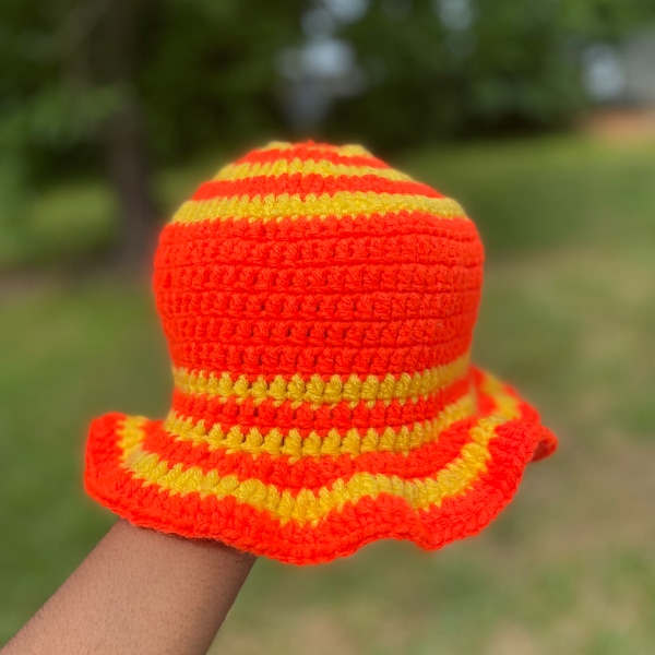 Orange and Yellow Bucket Hat| Crochet Bucket Hat, Summer Hat