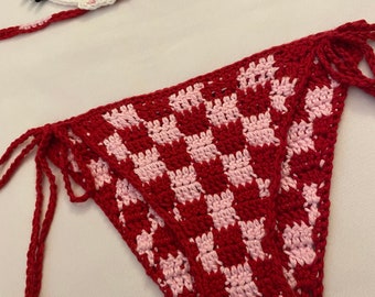 Kitty Crochet Bikini | Checkered Bikini | Pink and Red Bikini