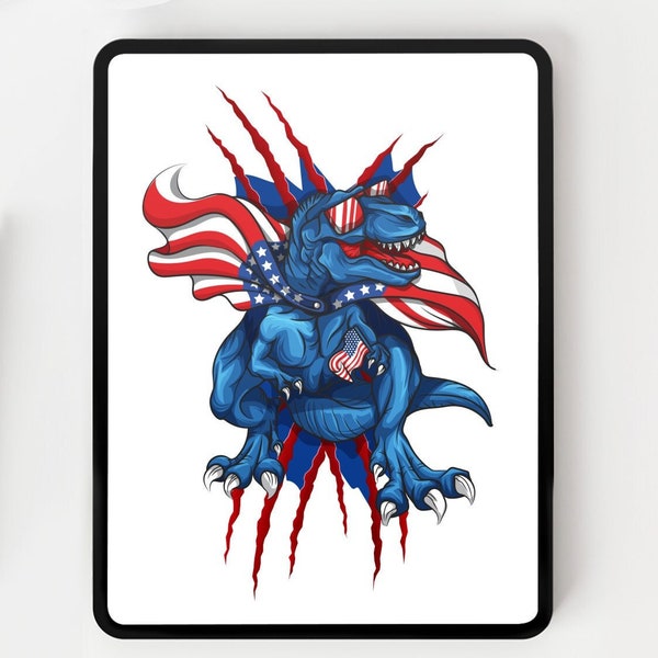 Patriotic Dinosaur PNG T-rex flags red white blue sublimation PNG