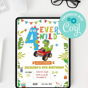 Dinosaur 4 Ever WIld 4th Birthday Customizable 5x7 digital download invitations