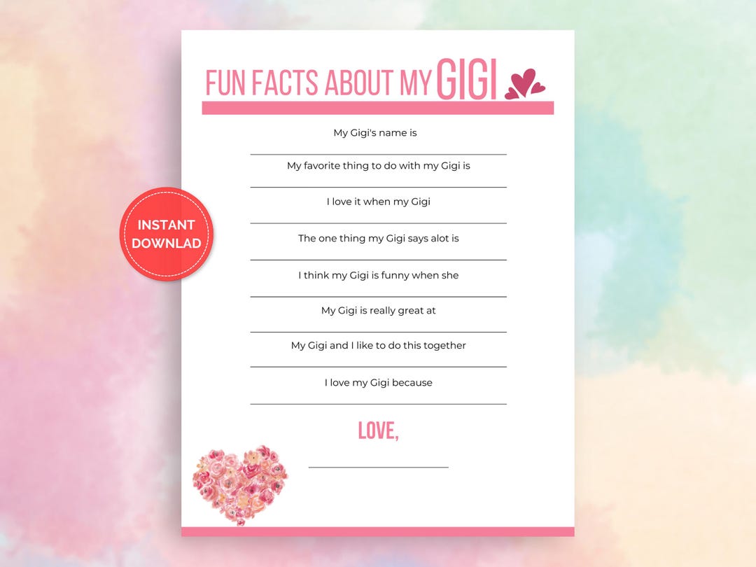All About My Gigi Printable, Perfect for Grandma, Kids Activity Sheet ...
