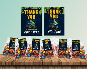 Dinosaur Thank You Tags, Birthday Party Favor Tags, Dino-mite Wild Time Tags, Digital Printable, Instant Download, 2.5 x 3.5 inch