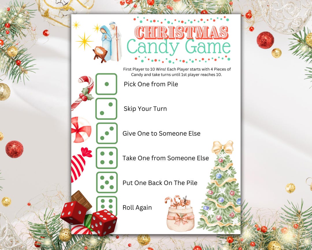 Christmas Candy Dice Game Kids, Printable Advent Youth Group Activity ...