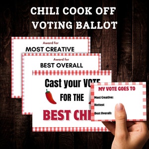 Chili Cookoff Contest Easy Ballot Printable Cast your Vote Best Chili Sign, Chili Cookoff Cooking Contest Cook Off Award Scorecard