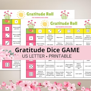Juego de dados de agradecimiento para imprimir, actividad de dados de agradecimiento para niños y adultos, juego de tiradas de agradecimiento para la familia, tamaño carta de EE. UU., descarga