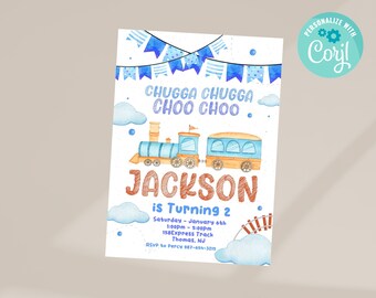 Birthday Party Invitation, Train Birthday Invitation, Editable Train Party Invite, Boys Birthday Party, Editable Invitation Template