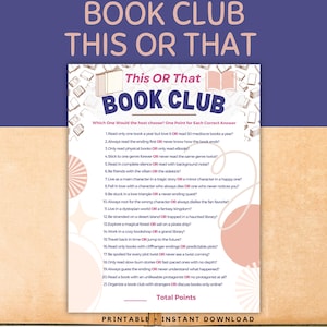 Book Club Game, This OR That Fun Book Club Activity, Icebreaker, Team Building Interactive Reading Group Questions, Instant Download