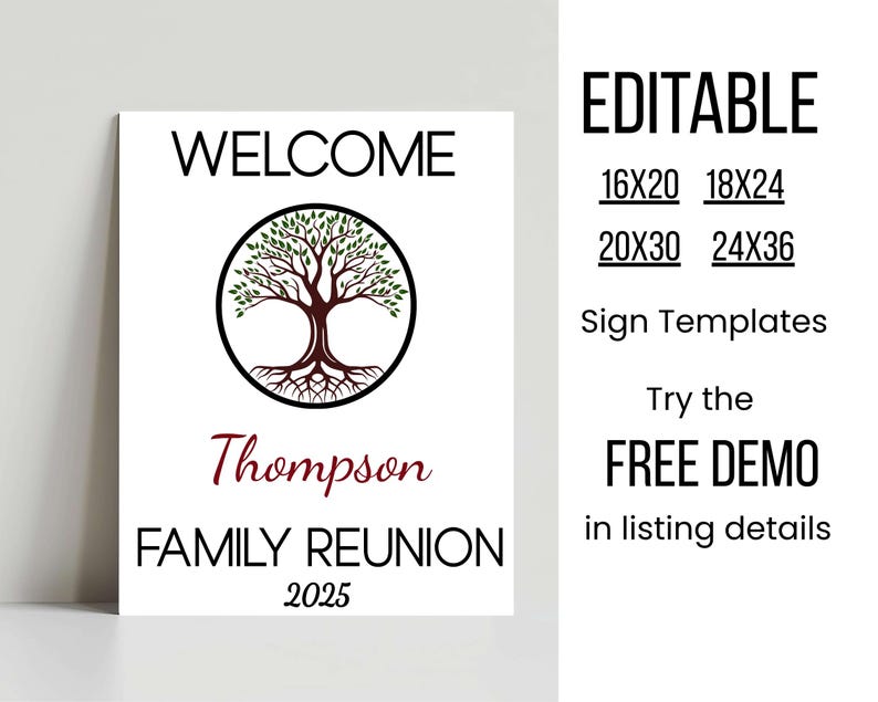 Family Reunion Welcome Sign Digital, Tree of Life Design, Custom Name ...