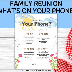 Family Reunion Game Whats On Your Phone Printable, Fun Family Gathering Activity, Instant Download, Family Event Game, Digital Download