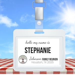 Familiereünie naamplaatje wordt ingevoegd digitale, afdrukbare reüniebadges, DIY-reünie naamkaartjes, gepersonaliseerde reünie, Instant Download