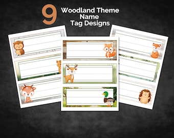 Etiquetas con nombre de bosque, placas para escritorio, decoración para aulas preescolares, etiquetas para guarderías, etiquetas con nombre de animales adorables, descarga digital en PDF