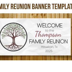 Family Reunion Banner Template Digital, Customizable Welcome Sign, Tree of Life, Personalized Party Decor, Printable Celebration Design