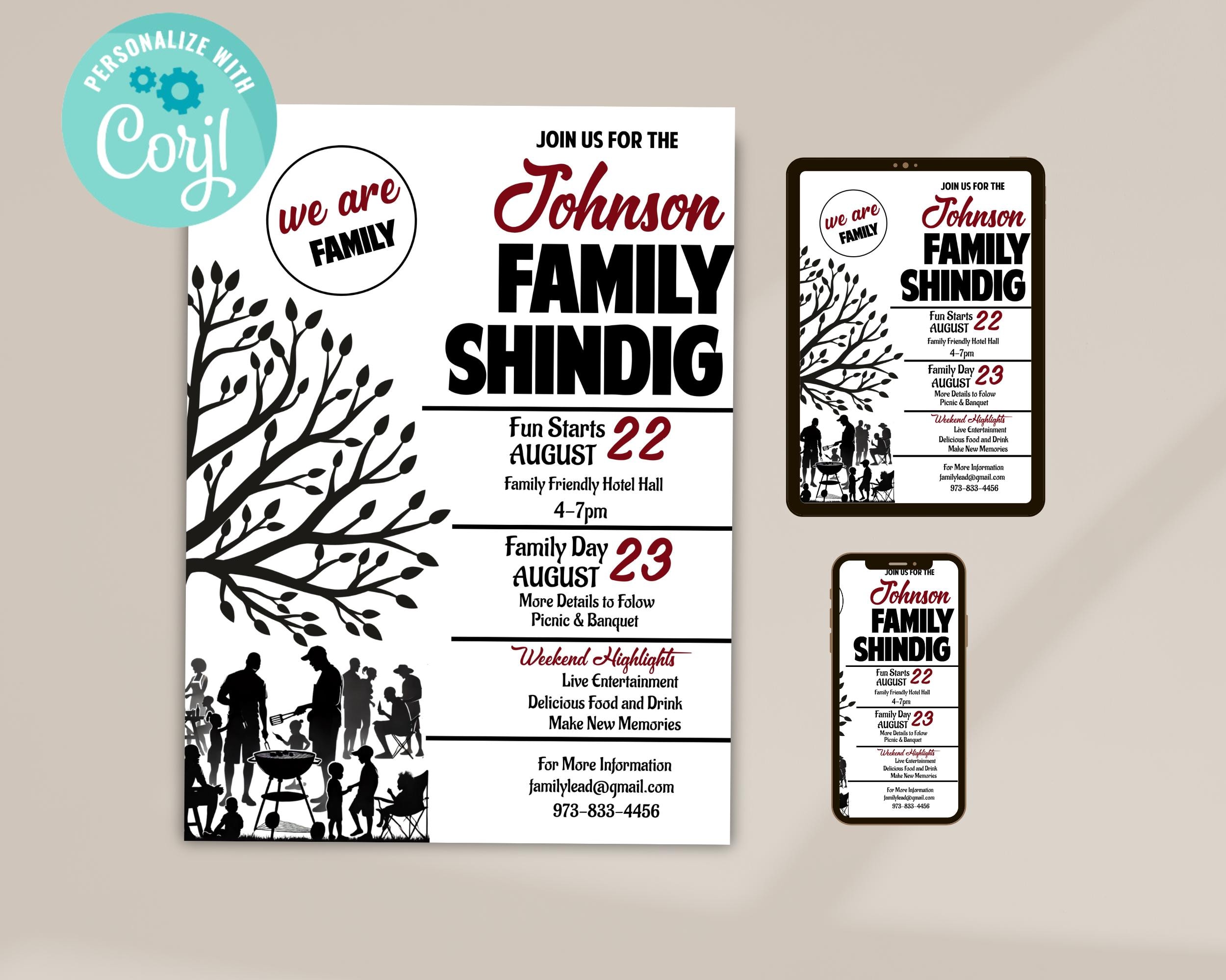 Family Shindig Invitation Template, Customizable Family Event Flyer ...