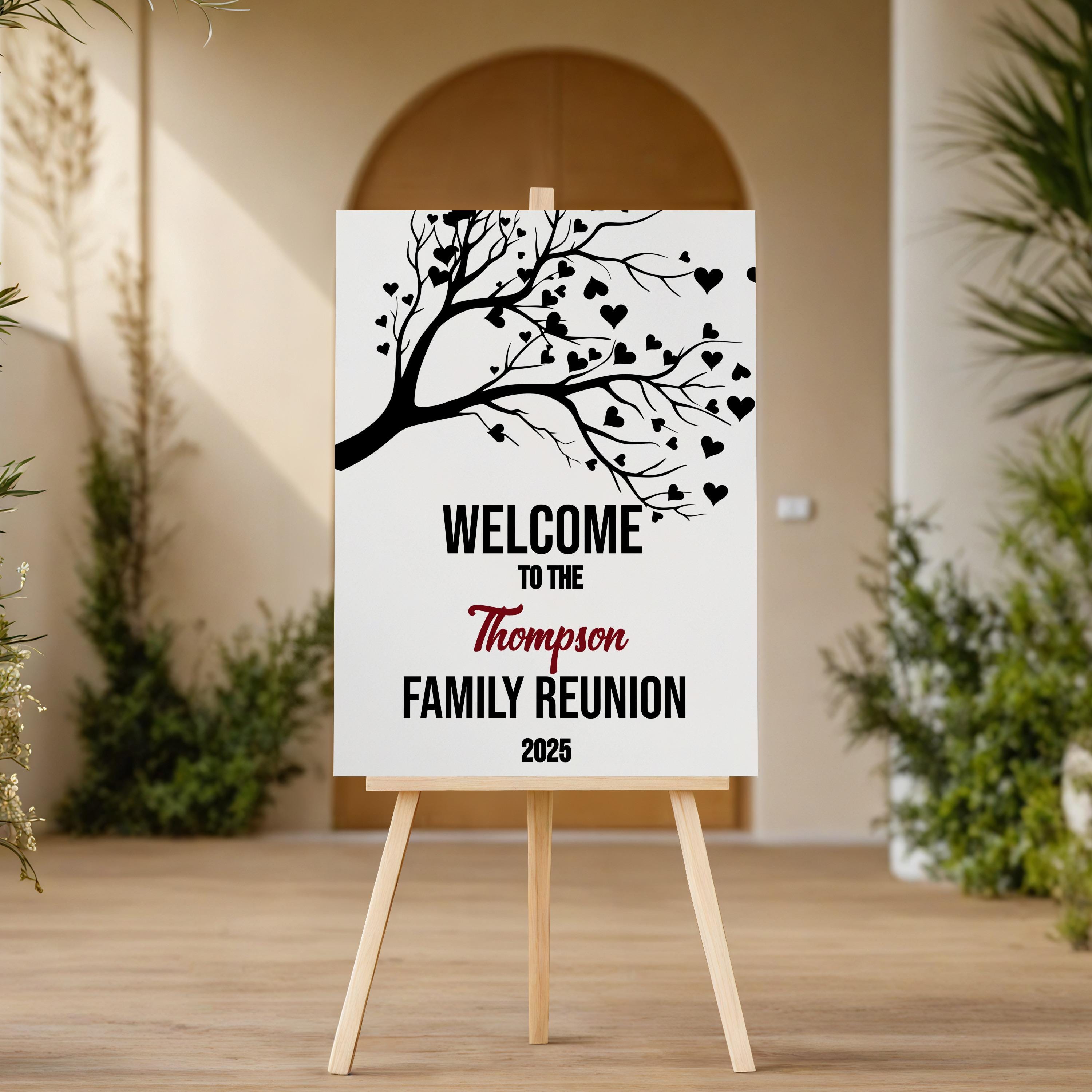 Family Reunion Welcome Sign, Heart Tree Digital Print, Personalized Event, Custom Reunion Poster, Printable Family Gathering, Digital
