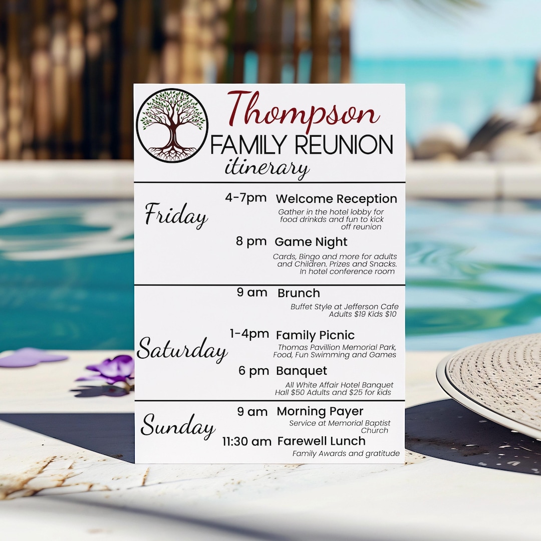 Family Reunion Itinerary Template, Customizable Digital Download, Event ...