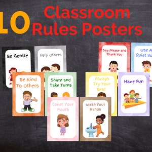 10 Regeln für das Klassenzimmer, Poster für Vorschule und Kindertagesstätte, druckbare Wandkunst, Lernposter für Kinder, digitaler Download