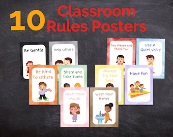 10 Classroom Rules Posters, Preschool and Daycare Decor, Printable Wall Art, Educational Posters for Kids, Digital Download