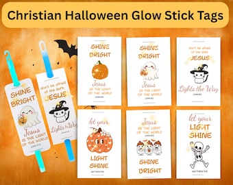 Christian Treat Tags  Flow Sticks ,Digital, Halloween Tags, Jesus is the Light Favor Tags, Printable Gift Tags, Halloween Goodie Bag Tags
