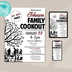 Family Cookout Invitation Template, Customizable Family Event Flyer, Digital Download Family Reunion BBQ Print, Editable Reunion Invite