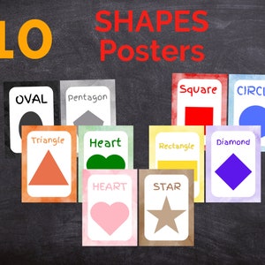 Bulletin Board 10 Formen Erkennungsposter, druckbare Posterset für das Klassenzimmer, Vorschullernen, Kindertagesstätten-Wandkunst, Lernposter,