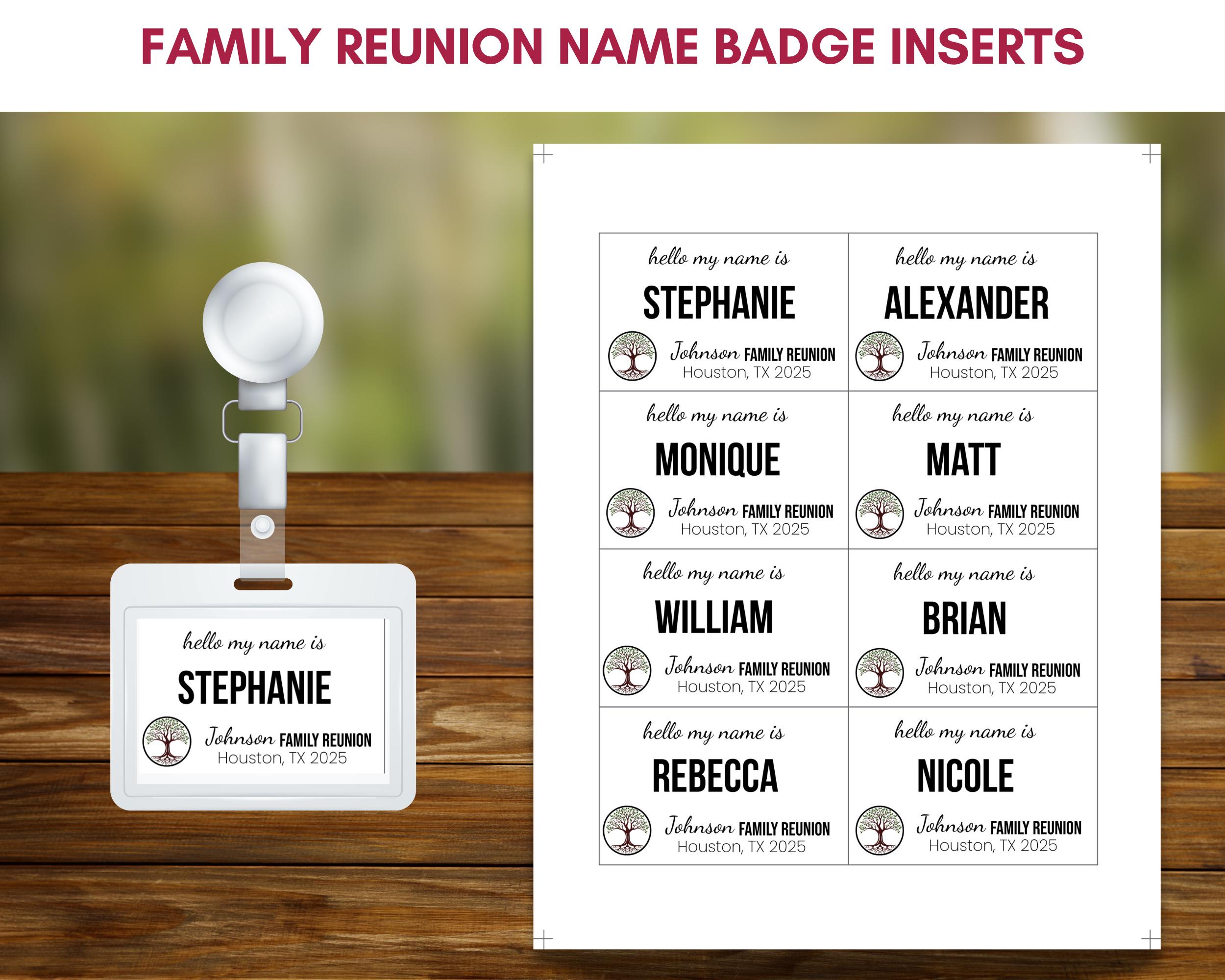 Family Reunion Name Tag Inserts Digital, Printable Reunion Badges, DIY Reunion Name Tags, Personalized Reunion, Instant Download