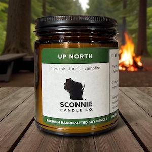 Up North Candle, Wisconsin soy candle, pine, fresh air & campfire scent, Wisconsin cabin gift